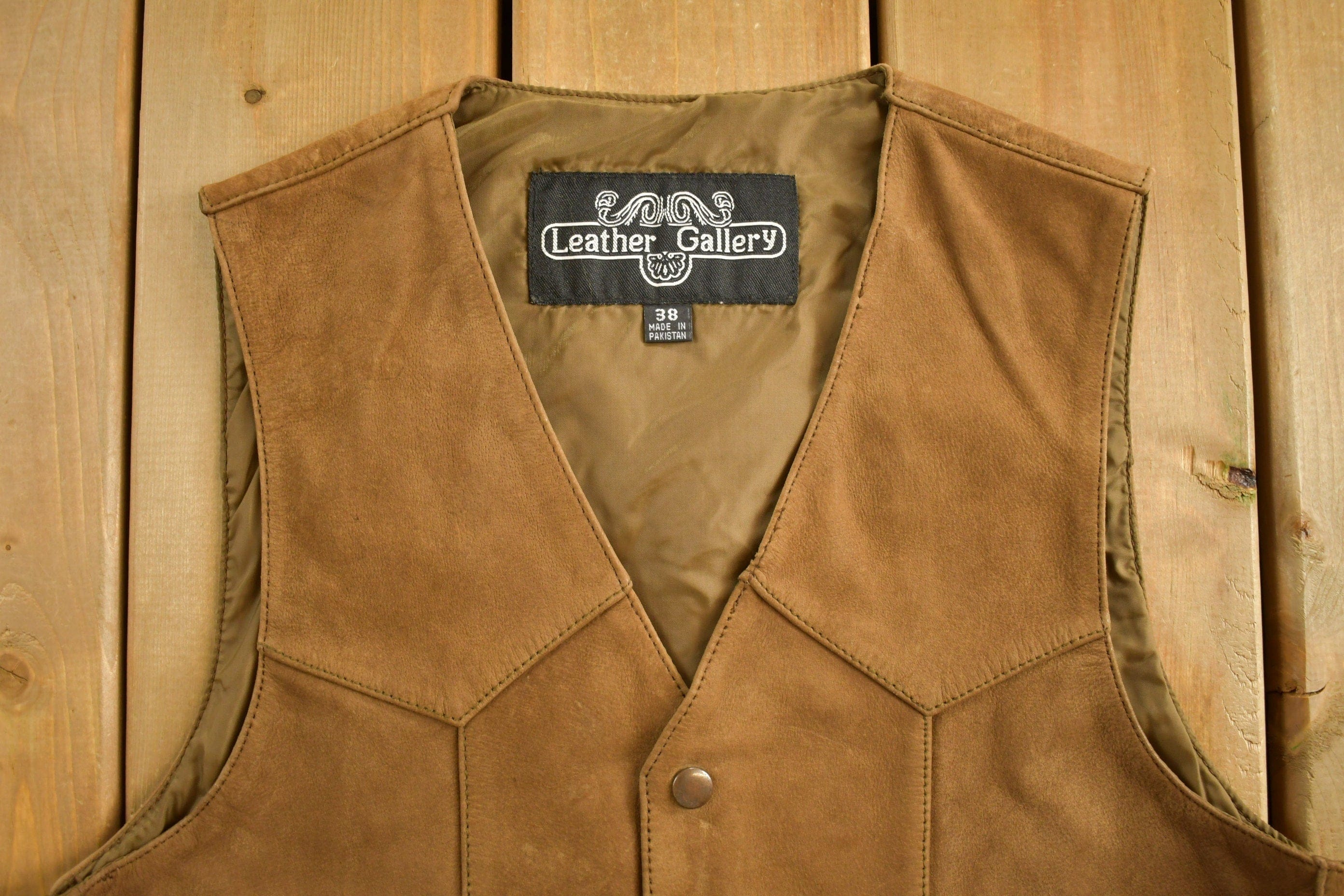 Vintage 1990s Leather Gallery Leather Western Vest Men's S - Image 4