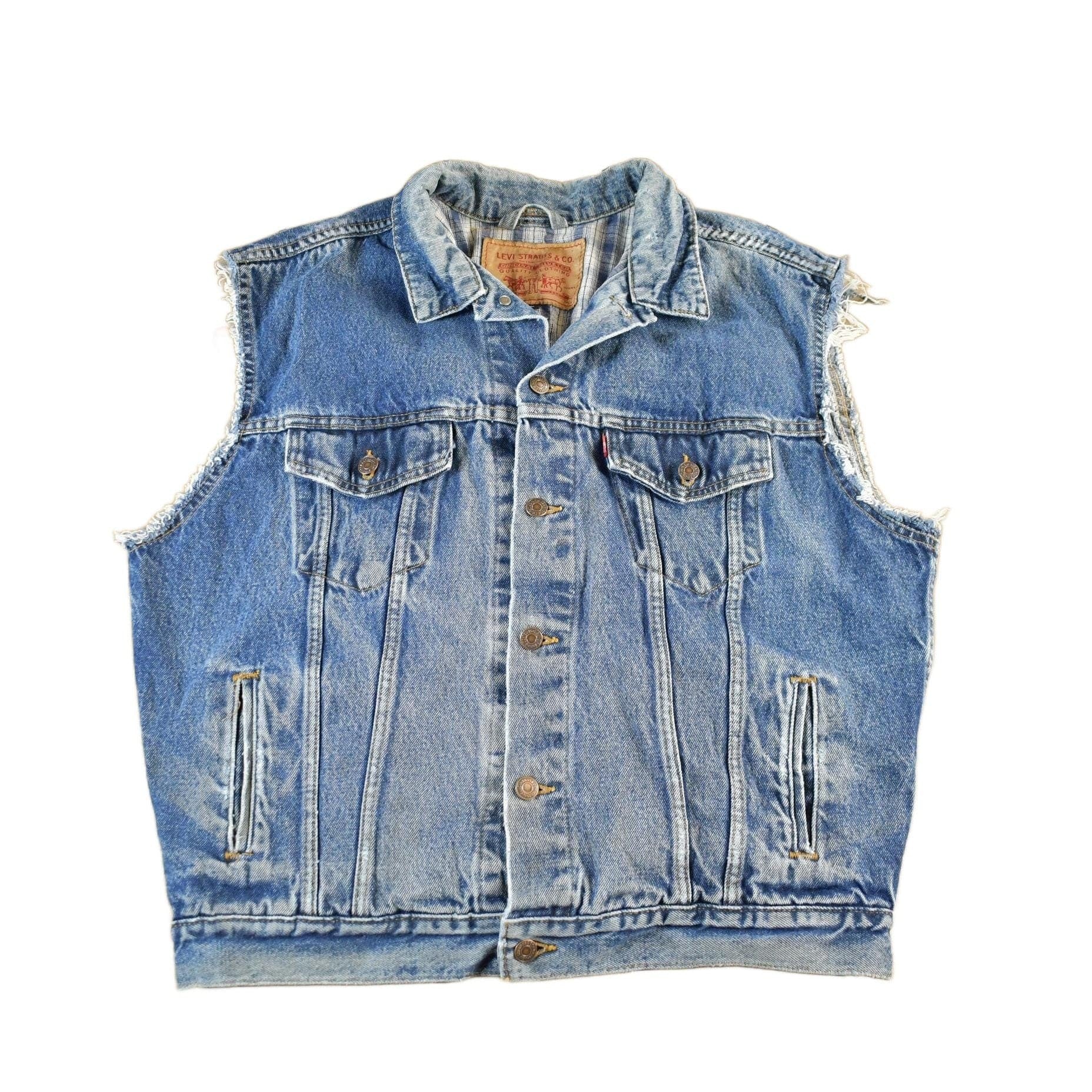 Vintage 1990s Levi's Denim Blanket Lined Vest Jacket Mens Medium