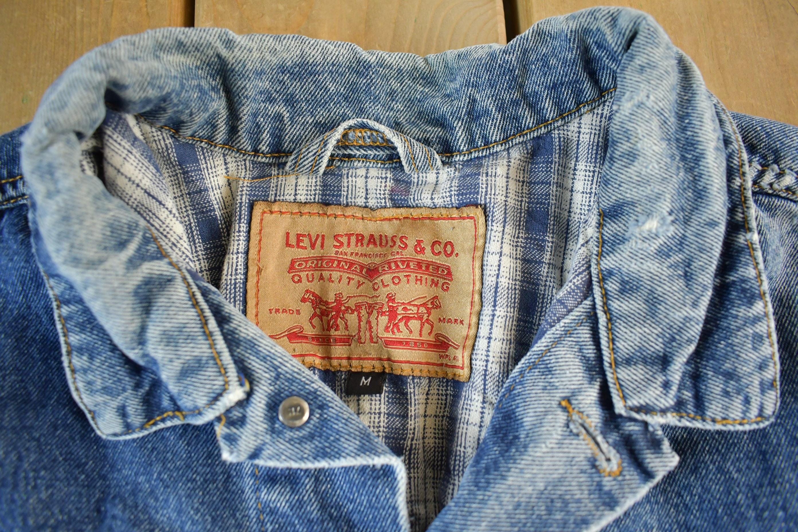Vintage 1990s Levi's Denim Blanket Lined Vest Jacket Mens Medium - Image 5