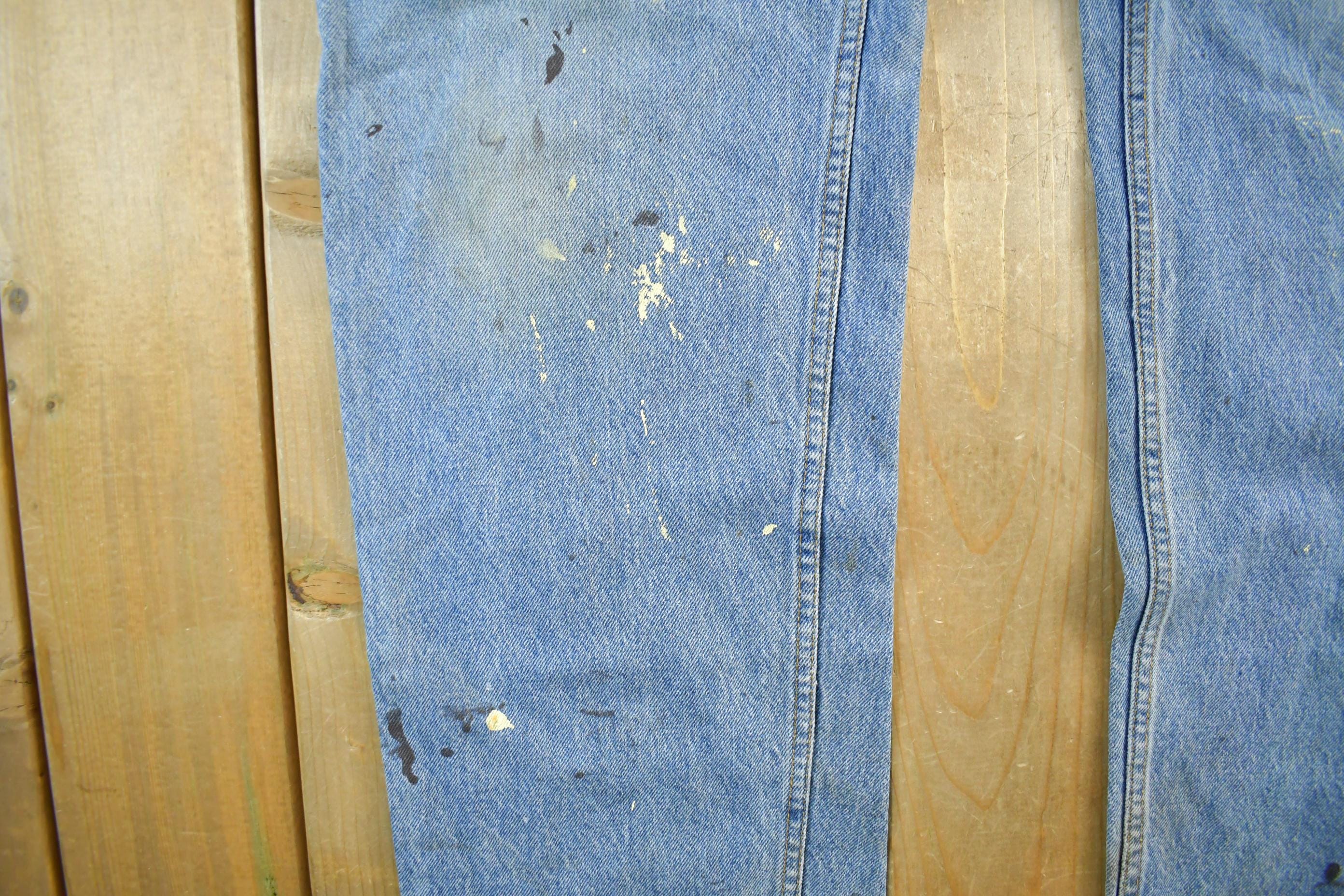 Vintage 1990s Levi's Paint Distressed Orange Tab Denim Jeans Men's 34 x 34 - Image 3
