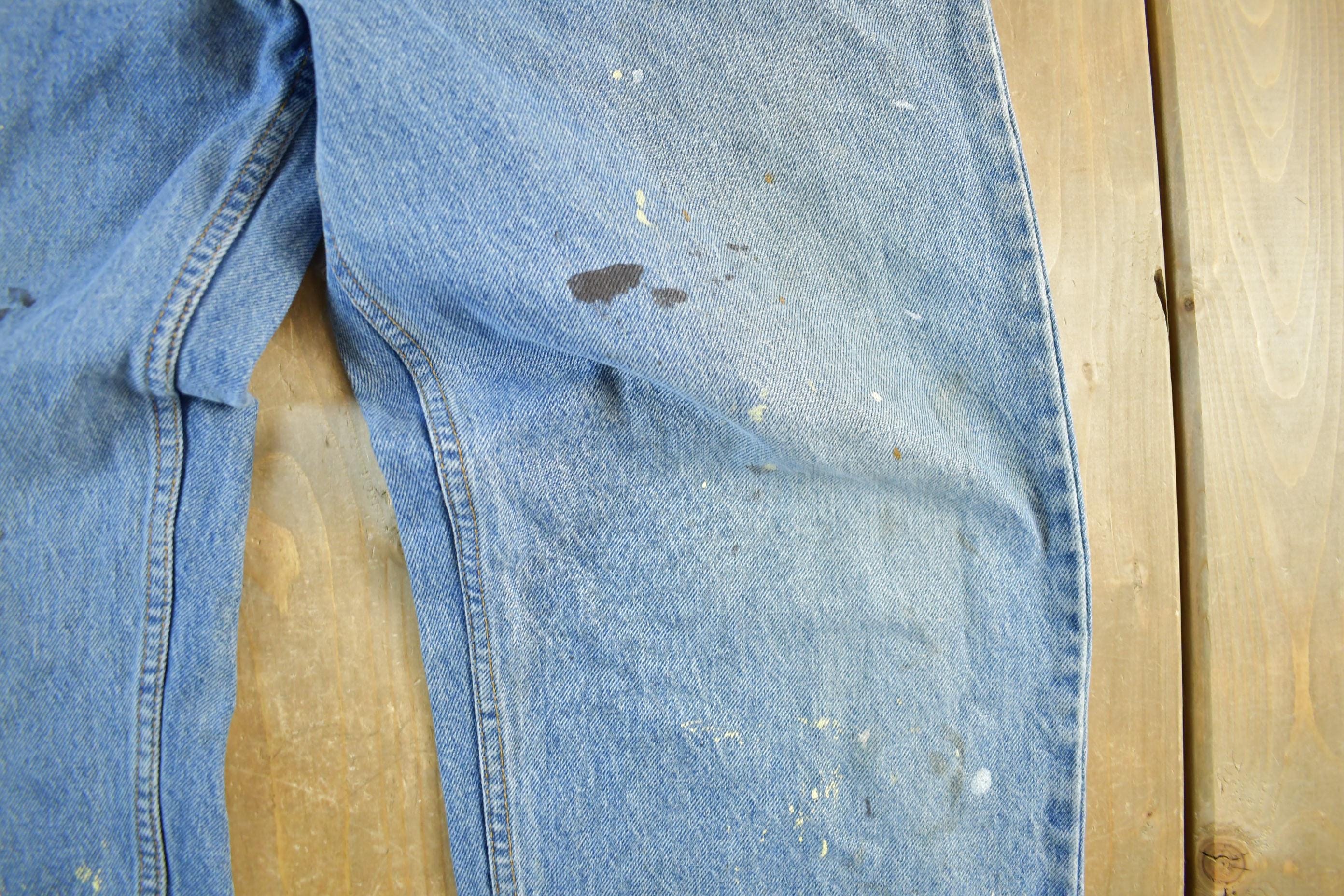 Vintage 1990s Levi's Paint Distressed Orange Tab Denim Jeans Men's 34 x 34 - Image 4