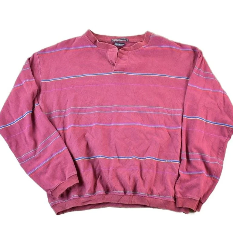 Vintage 1990s Levis Quarter Button Striped Souvenir Crewneck Sweatshirt Made In USAMen's Medium