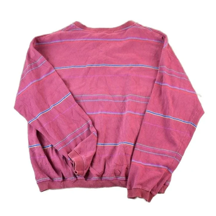 Vintage 1990s Levis Quarter Button Striped Souvenir Crewneck Sweatshirt Made In USAMen's Medium - Image 2