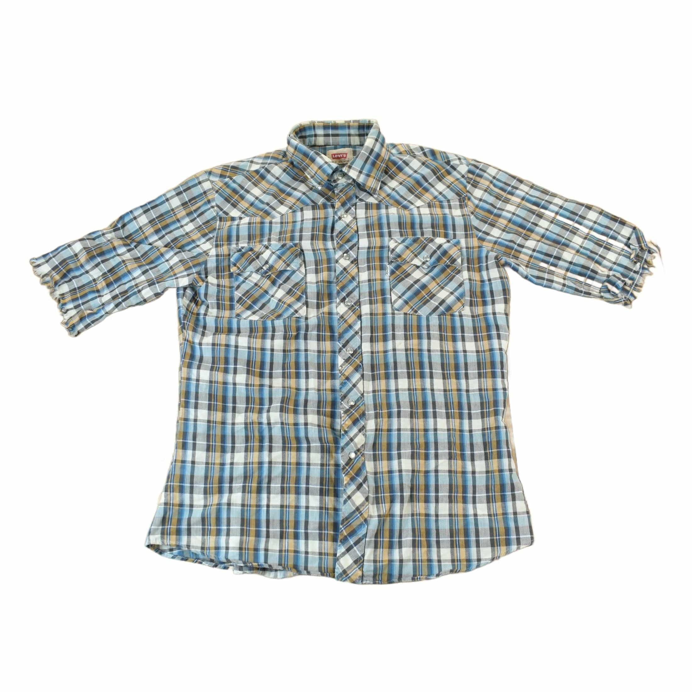 Vintage 1990s Levi's Western Wear Pearl Snap Plaid Button Up Shirt Men's Medium
