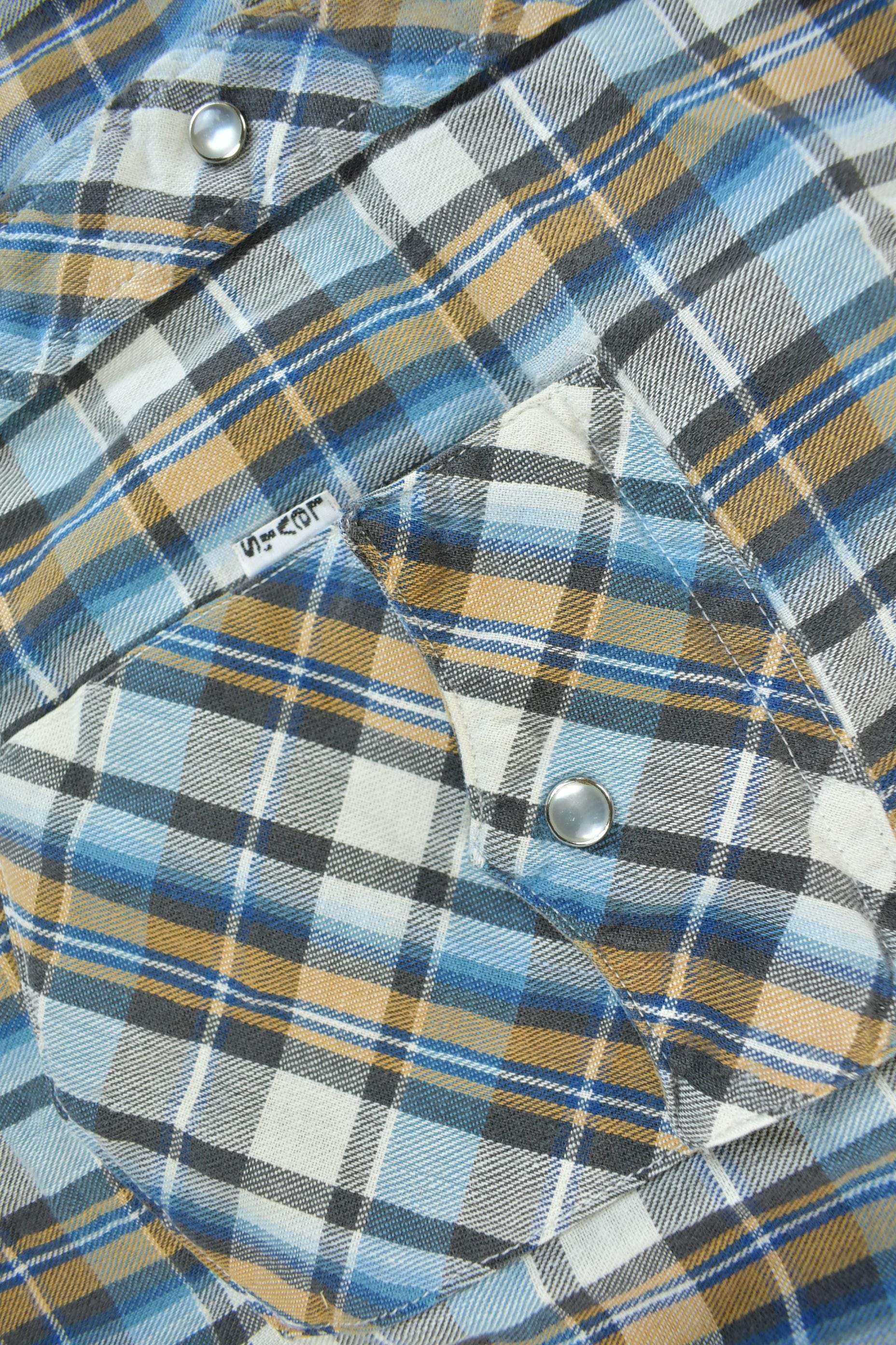 Vintage 1990s Levi's Western Wear Pearl Snap Plaid Button Up Shirt Men's Medium - Image 3
