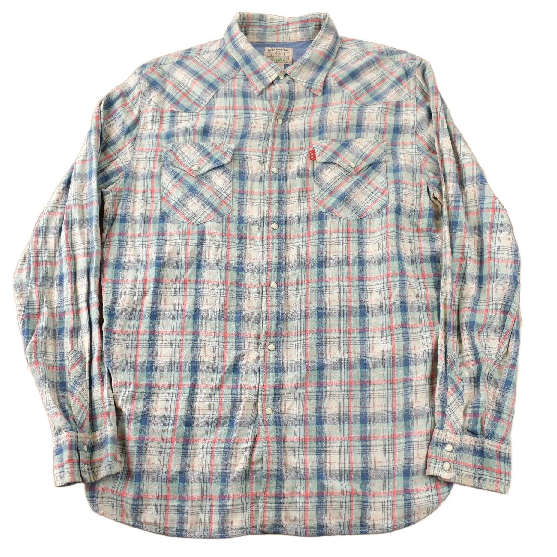 Vintage 1990s Levi's Western Wear Pearl Snap Plaid Long Sleeve Button Up Shirt Men's M