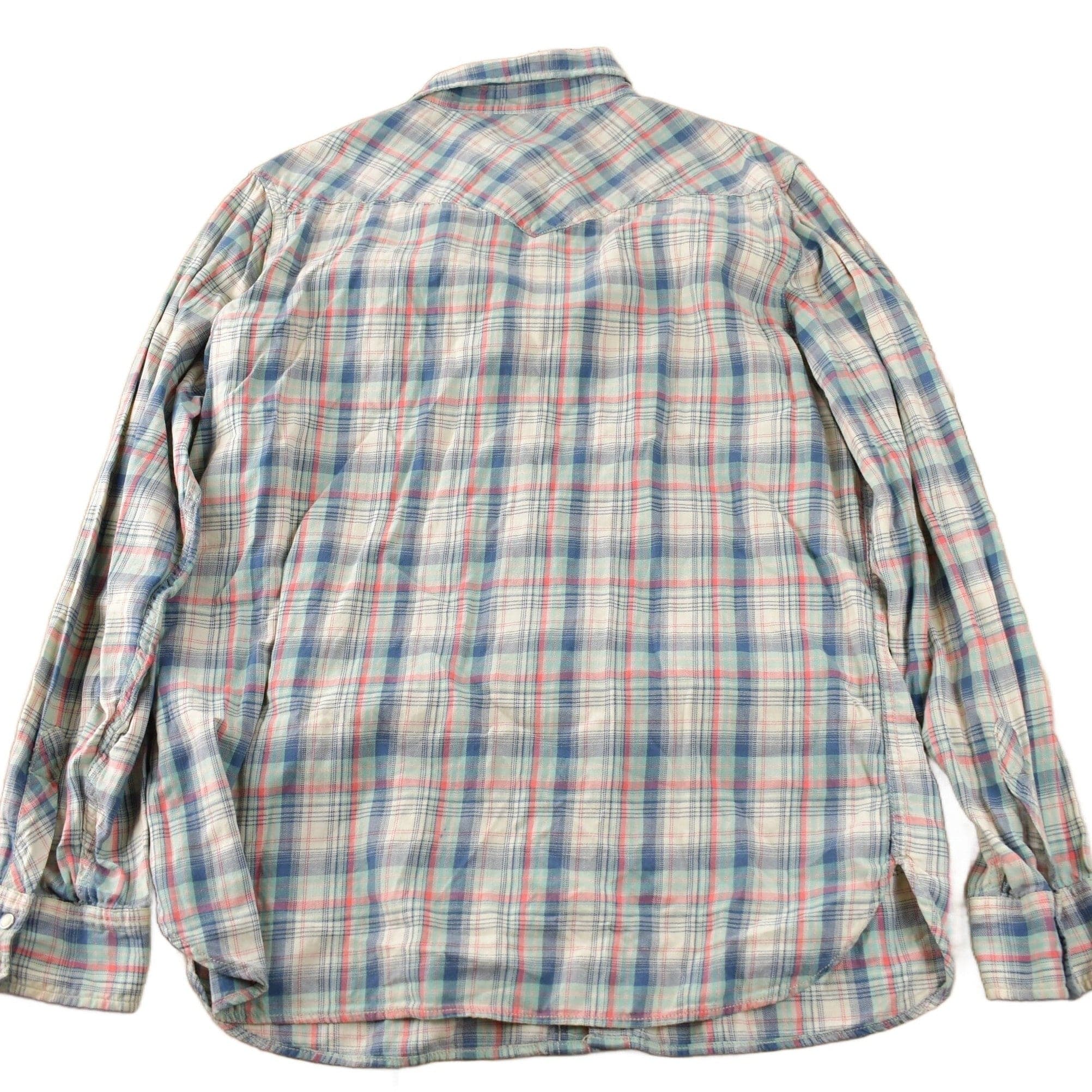 Vintage 1990s Levi's Western Wear Pearl Snap Plaid Long Sleeve Button Up Shirt Men's M - Image 2