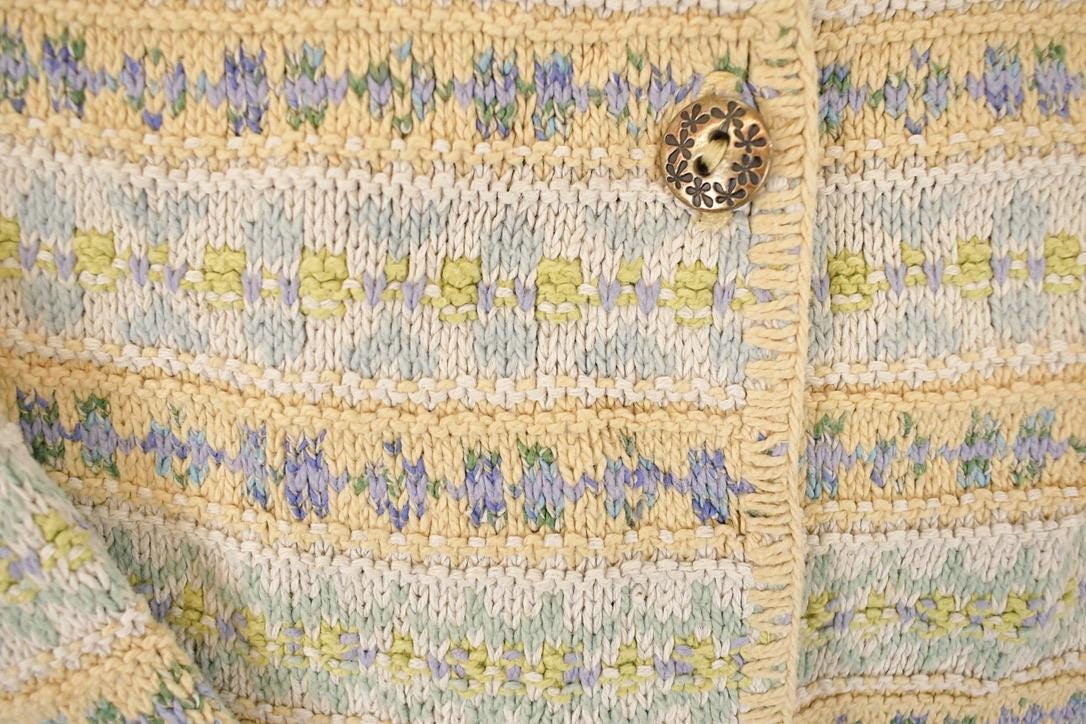 Vintage 1990s LL Bean Abstract Knit Cardigan Sweater Womens M - Image 3