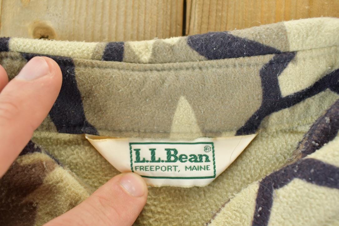 Vintage 1990s LL Bean Camo Button Up Sweatshirt Made In USA Men's XL - Image 3