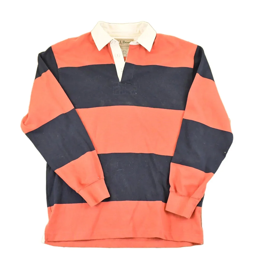 Vintage 1990s LL Bean Quarter Button Striped Rugby Shirt Men's M