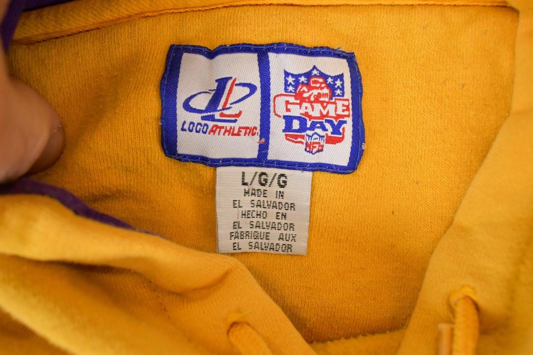 Vintage 1990s Logo Athletic Minnesota Vikings Embroidered NFL Hoodie Sweatshirt Men's L - Image 4