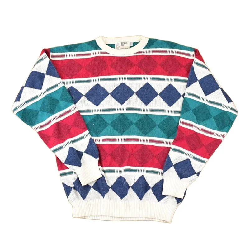 Vintage 1990s London Fog Argyle Abstract Christmas Knit Crewneck Sweater Mens L
