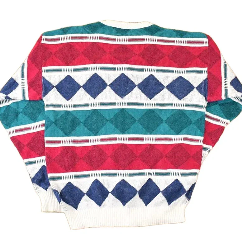Vintage 1990s London Fog Argyle Abstract Christmas Knit Crewneck Sweater Mens L - Image 2