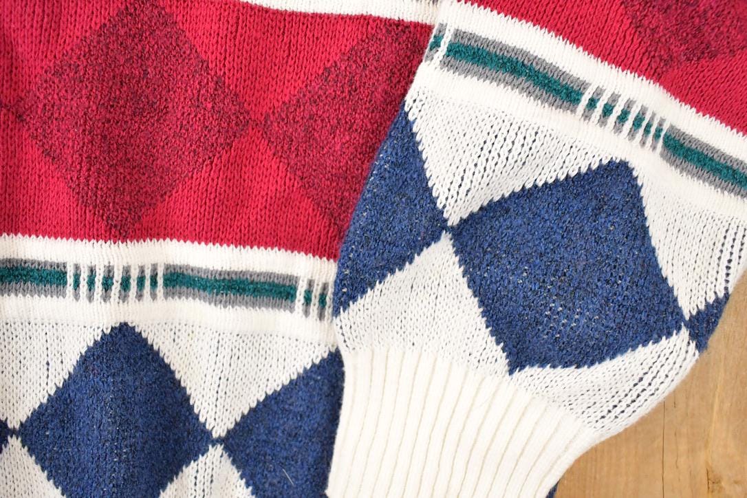 Vintage 1990s London Fog Argyle Abstract Christmas Knit Crewneck Sweater Mens L - Image 3