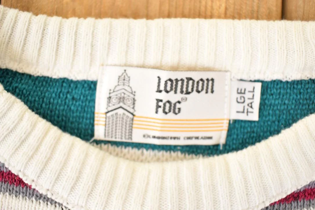 Vintage 1990s London Fog Argyle Abstract Christmas Knit Crewneck Sweater Mens L - Image 4