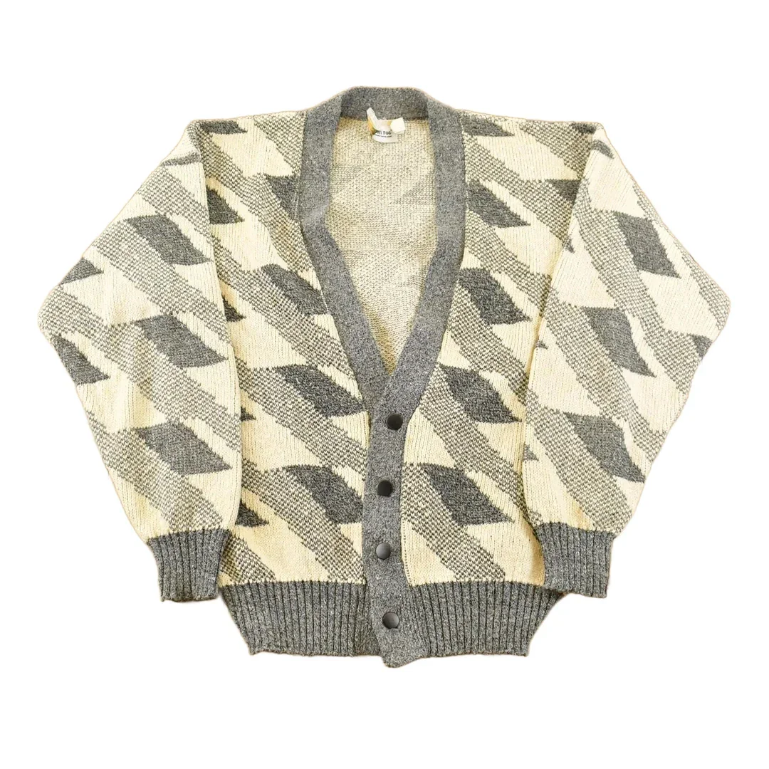 Vintage 1990s London Fog Knit Abstract Pattern Cardigan Sweater Mens Large