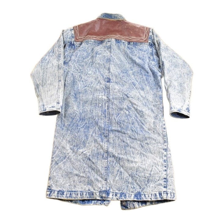 Vintage 1990s Long Denim Denim Jean Jacket Men's Large - Image 2