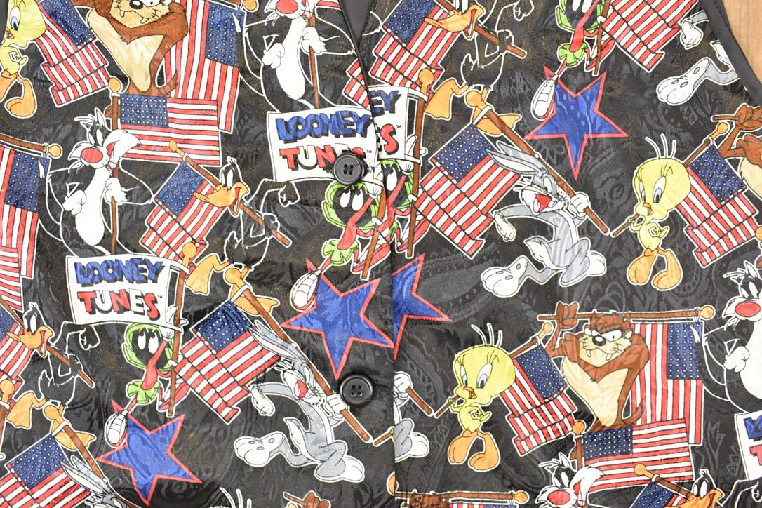 Vintage 1990s Looney Tunes Gang Abstract Warner Bros Button Up Vest Men's M - Image 3