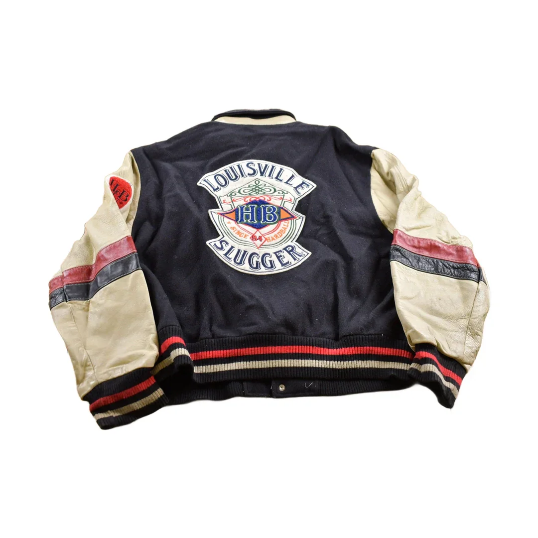 Vintage 1990s Louisville Slugger Baseball Wool With Leather Sleeves Varsity Jacket Cooper Collection Men's XL
