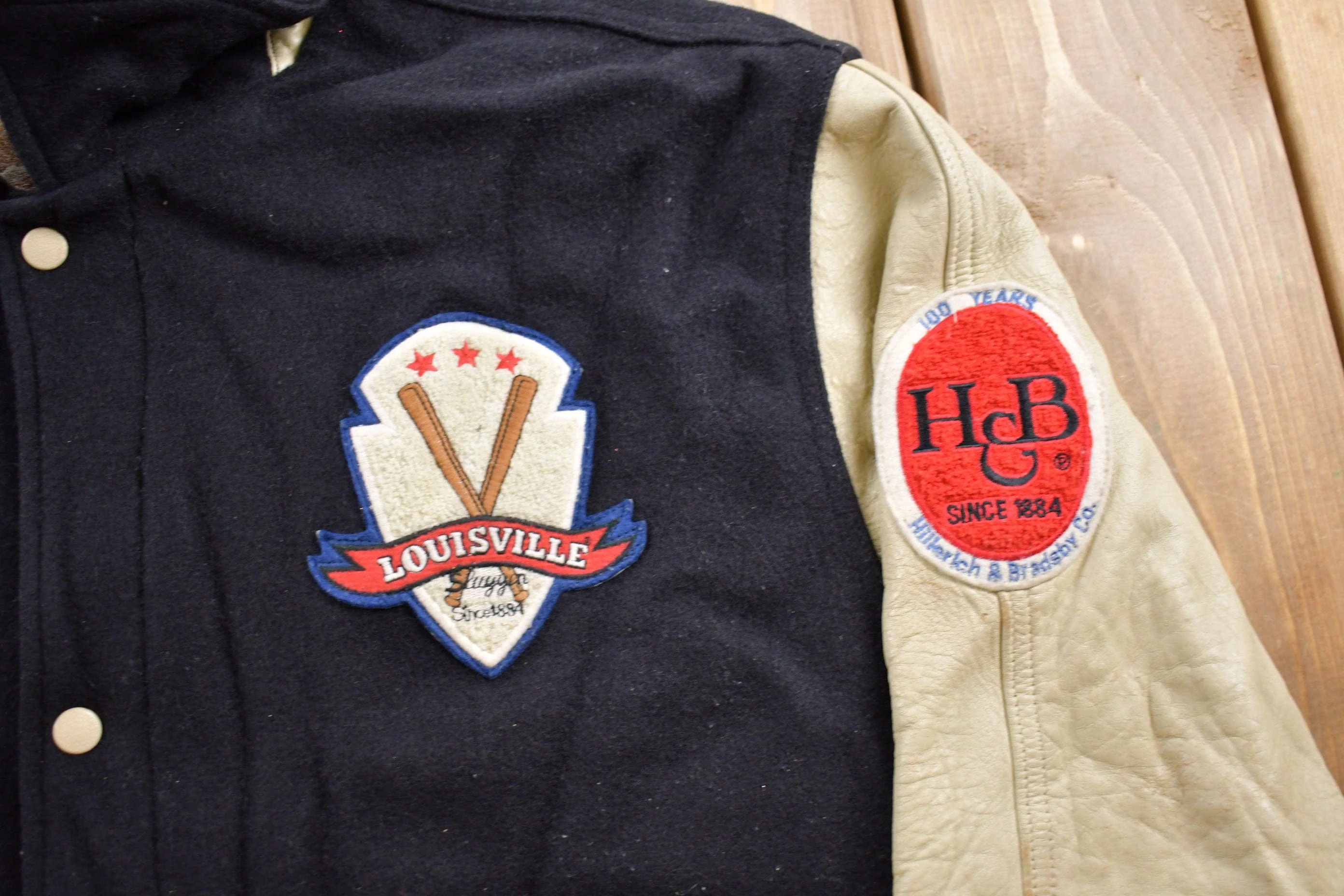 Vintage 1990s Louisville Slugger Baseball Wool With Leather Sleeves Varsity Jacket Cooper Collection Men's XL - Image 3