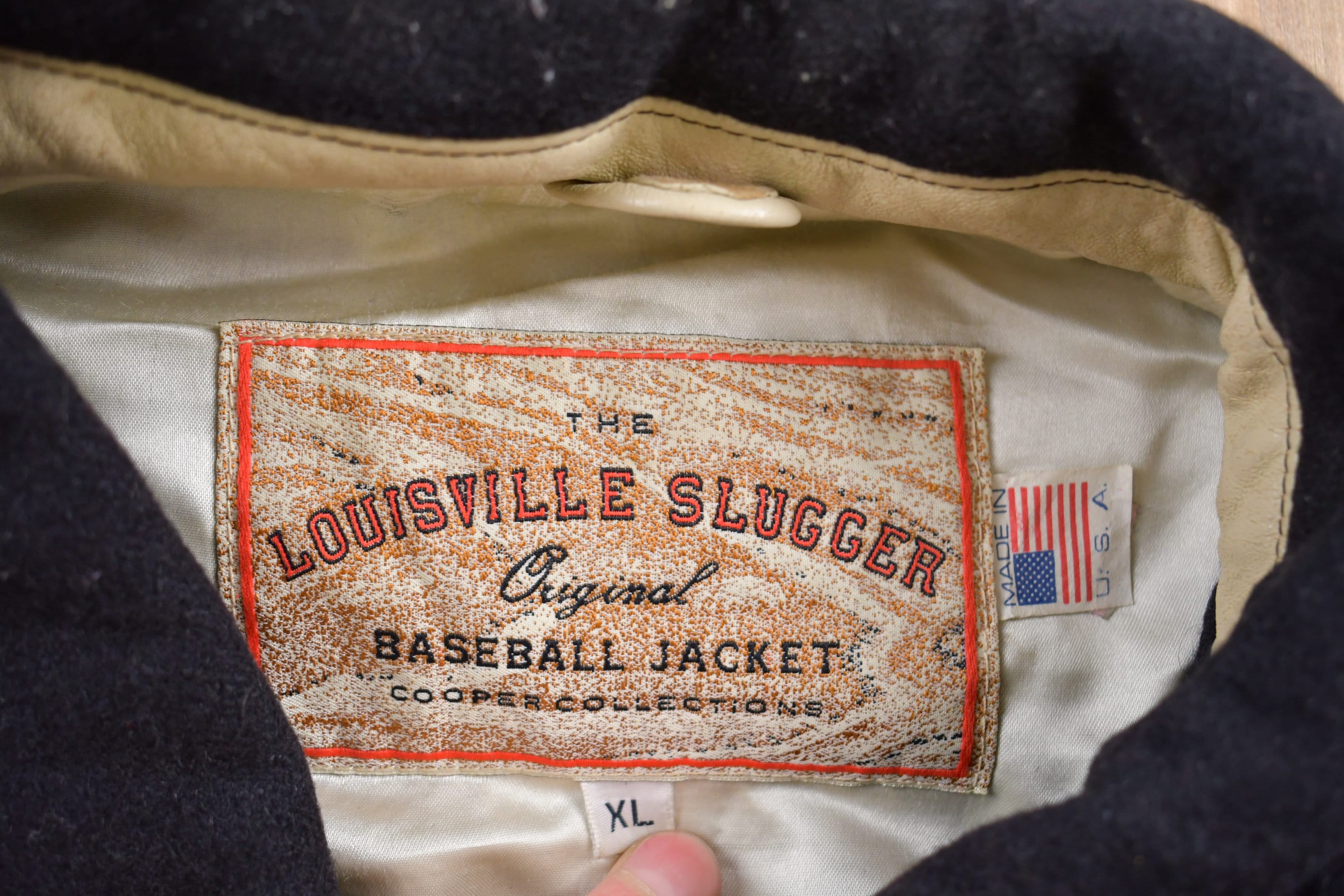 Vintage 1990s Louisville Slugger Baseball Wool With Leather Sleeves Varsity Jacket Cooper Collection Men's XL - Image 4
