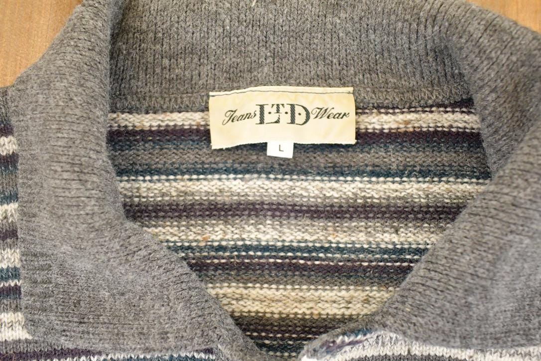 Vintage 1990s LTD Jeanswear Quarter Button Knit Sweater Men's L - Image 4