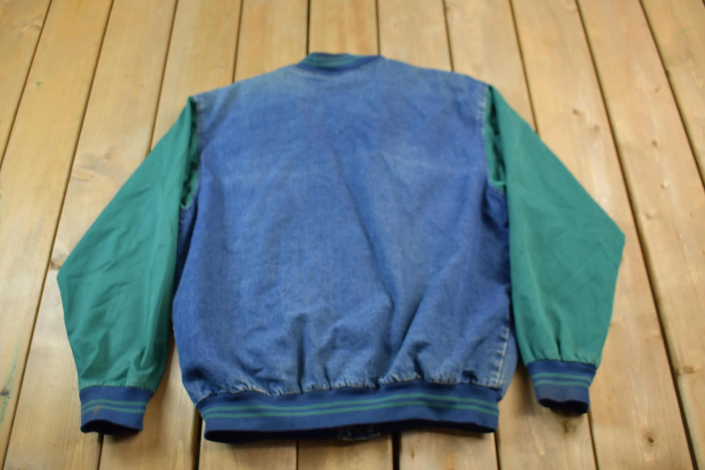Vintage 1990s Luna Pier Denim Varsity Jacket Men's Large - Image 8