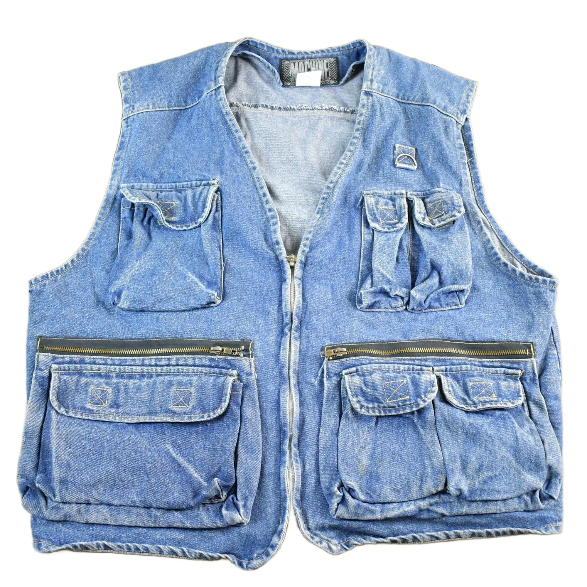 Vintage 1990s Machine Denim Jean Jacket Vest Men's Large