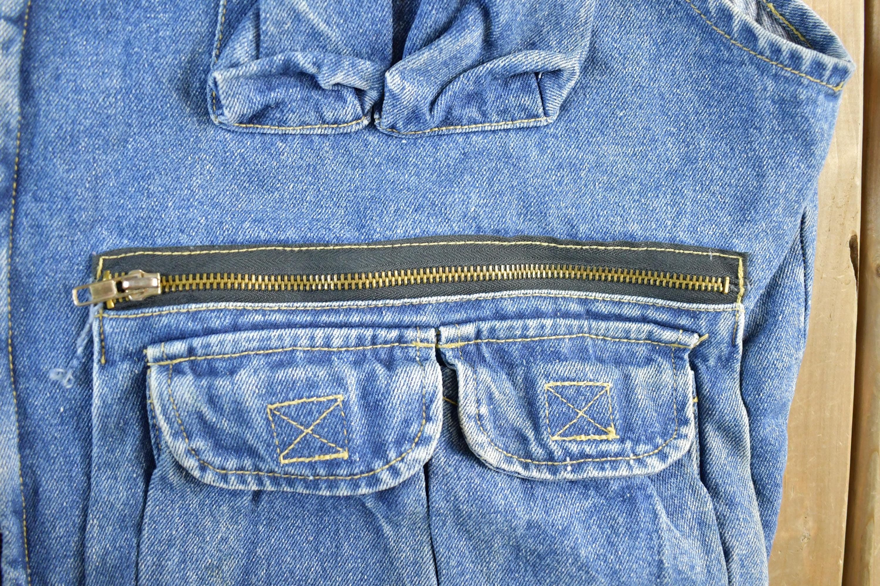 Vintage 1990s Machine Denim Jean Jacket Vest Men's Large - Image 3
