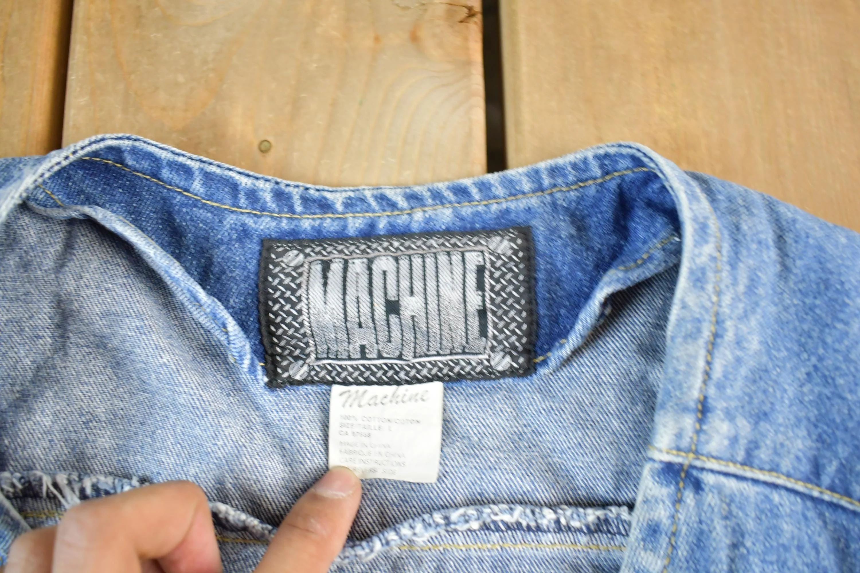 Vintage 1990s Machine Denim Jean Jacket Vest Men's Large - Image 4