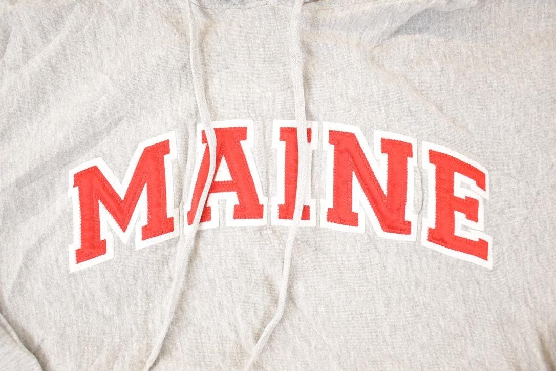 Vintage 1990s Maine Heavyweight Embroidered Cross Grain Hoodie Sweatshirt Men's L - Image 3