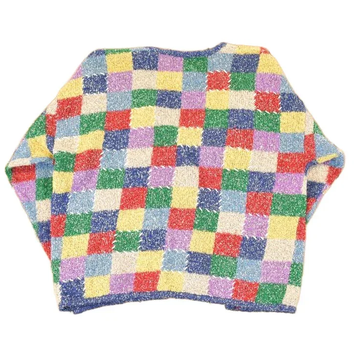 Vintage 1990s Mandal Bay Checkered Abstract Knit Cardigan Sweater Womens L - Image 2