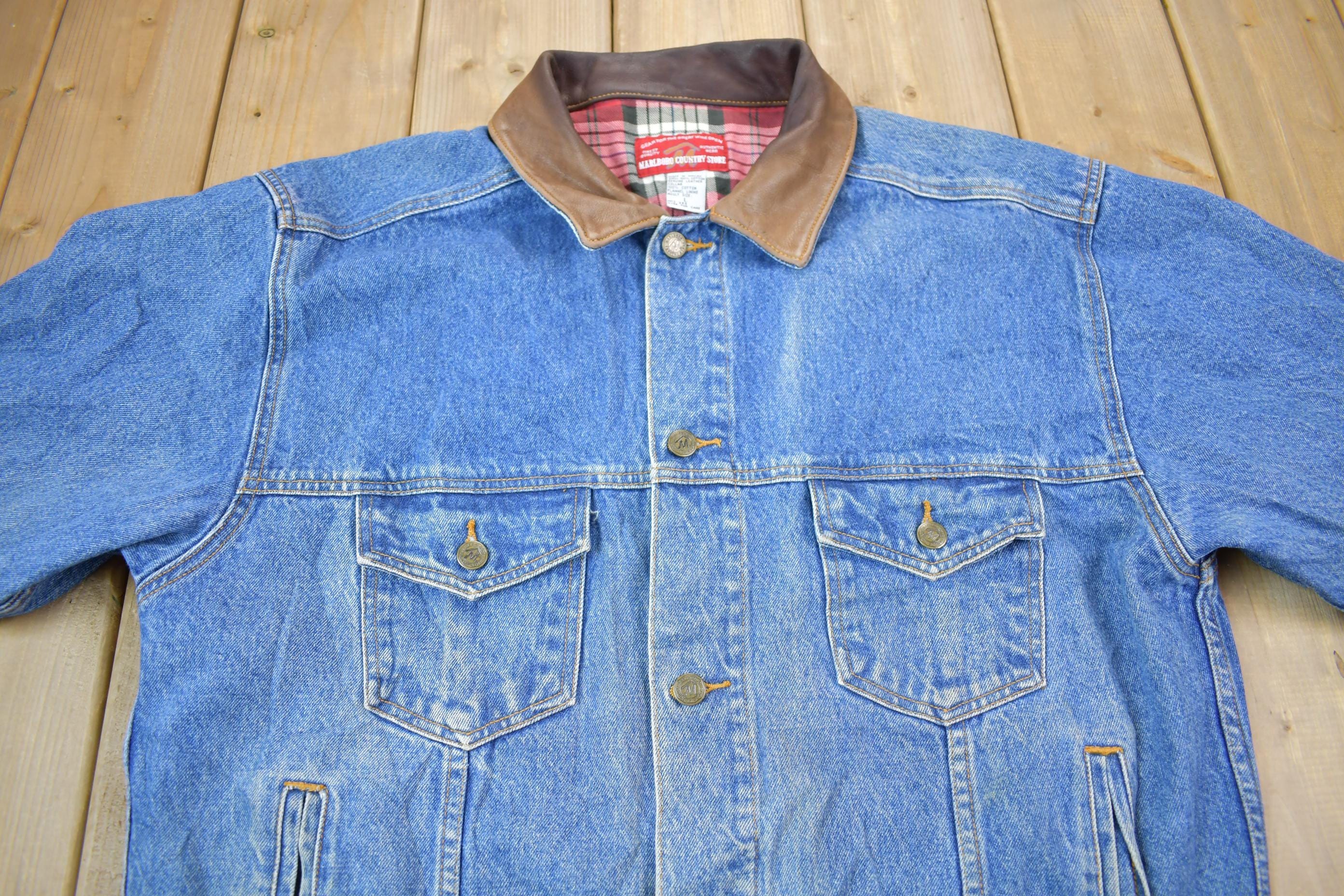 Vintage 1990s Marlboro Country Store Denim Jean Jacket Men's Large - Image 3