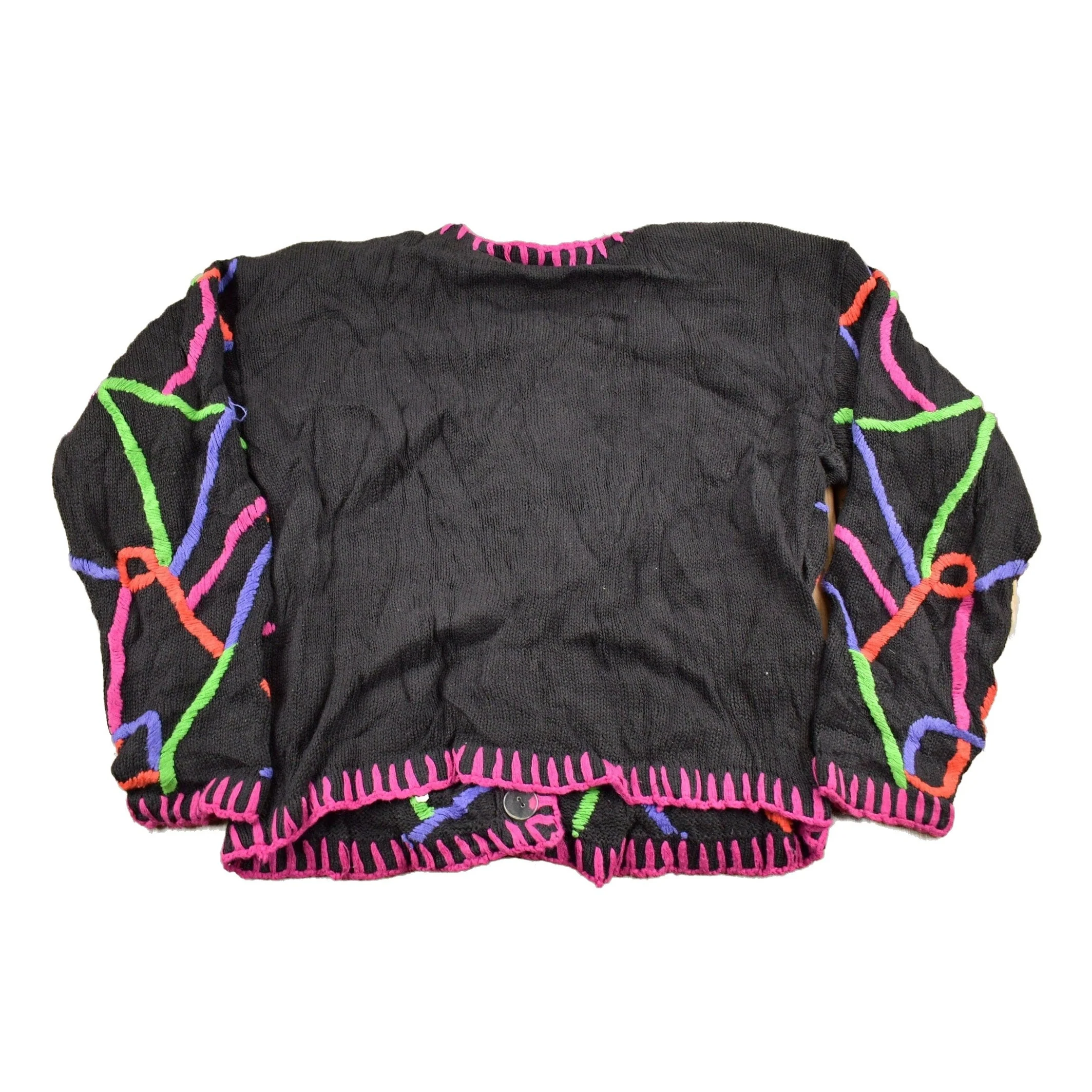 Vintage 1990s Marmie West Neon Abstract Pattern Knit Cardigan Sweater Men's Small - Image 2
