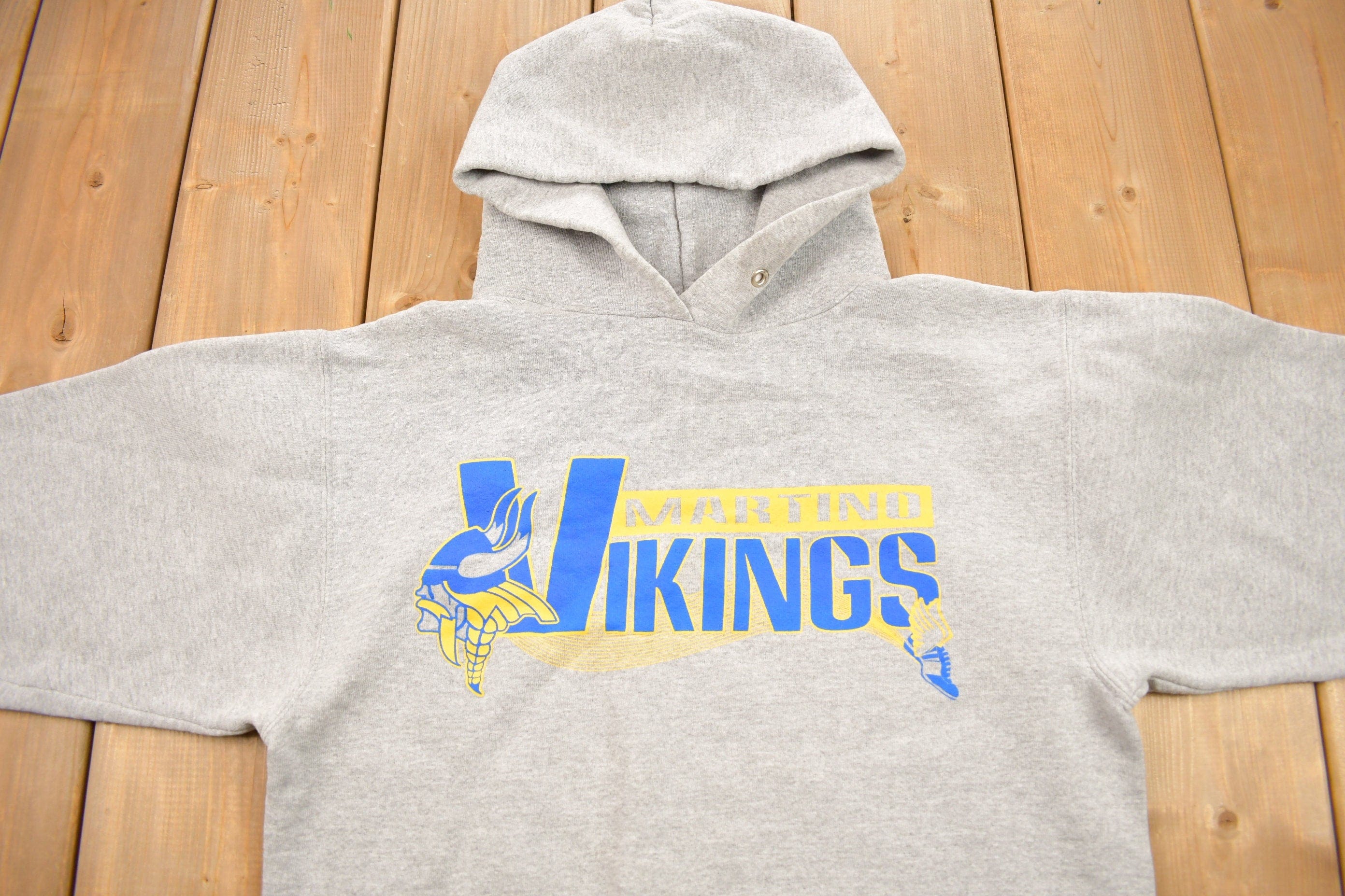 Vintage 1990s Martino Vikings Graphic Heavy Weight Hoodie Men's Small - Image 3