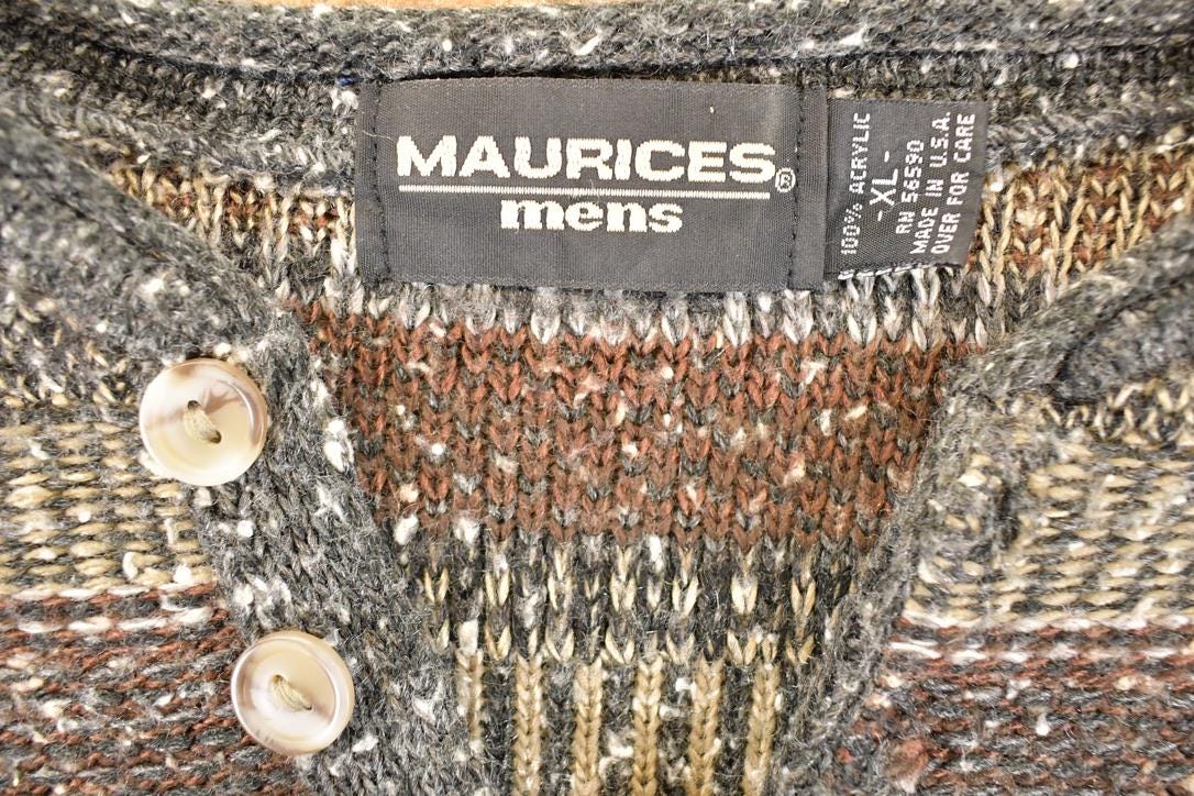 Vintage 1990s Maurices Mens Quarter Button Striped Knit Sweater Men's L - Image 3