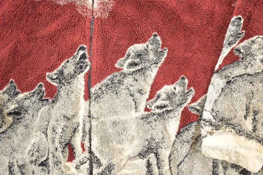 Vintage 1990s Mazmania AOP Howling Wolves Fleece Outdoorsman Sweater Men's XXL - Image 3