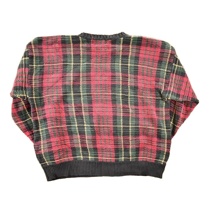 Vintage 1990s Merona Knit Plaid AOP Crewneck Sweater Mens L - Image 2