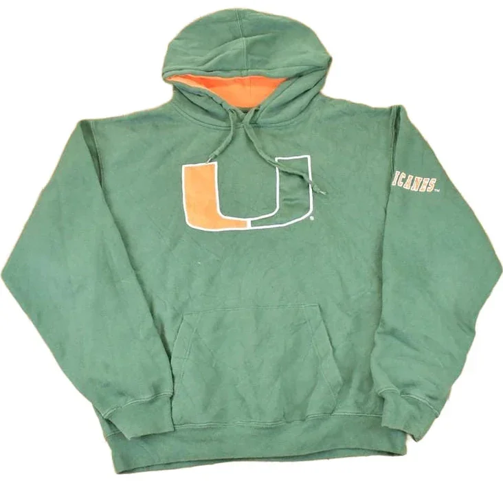 Vintage 1990s Miami Hurricanes Embroidered University Hoodie Sweater Mens L