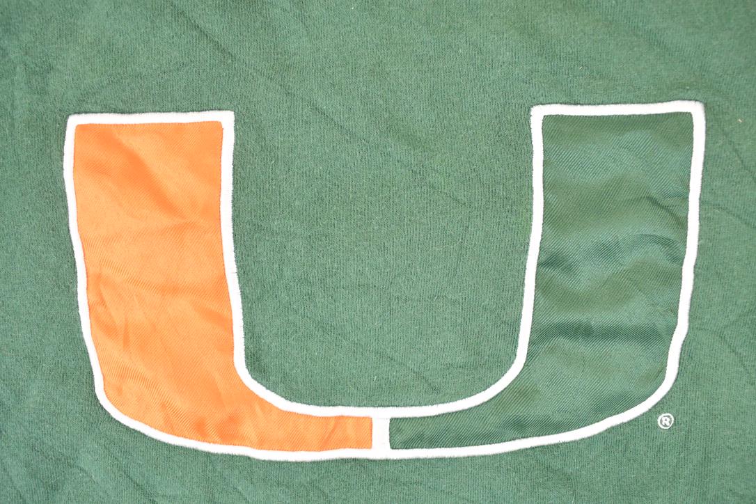 Vintage 1990s Miami Hurricanes Embroidered University Hoodie Sweater Mens L - Image 3