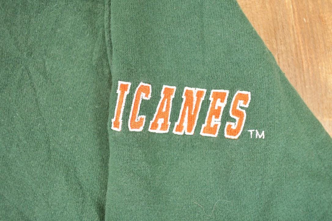 Vintage 1990s Miami Hurricanes Embroidered University Hoodie Sweater Mens L - Image 4