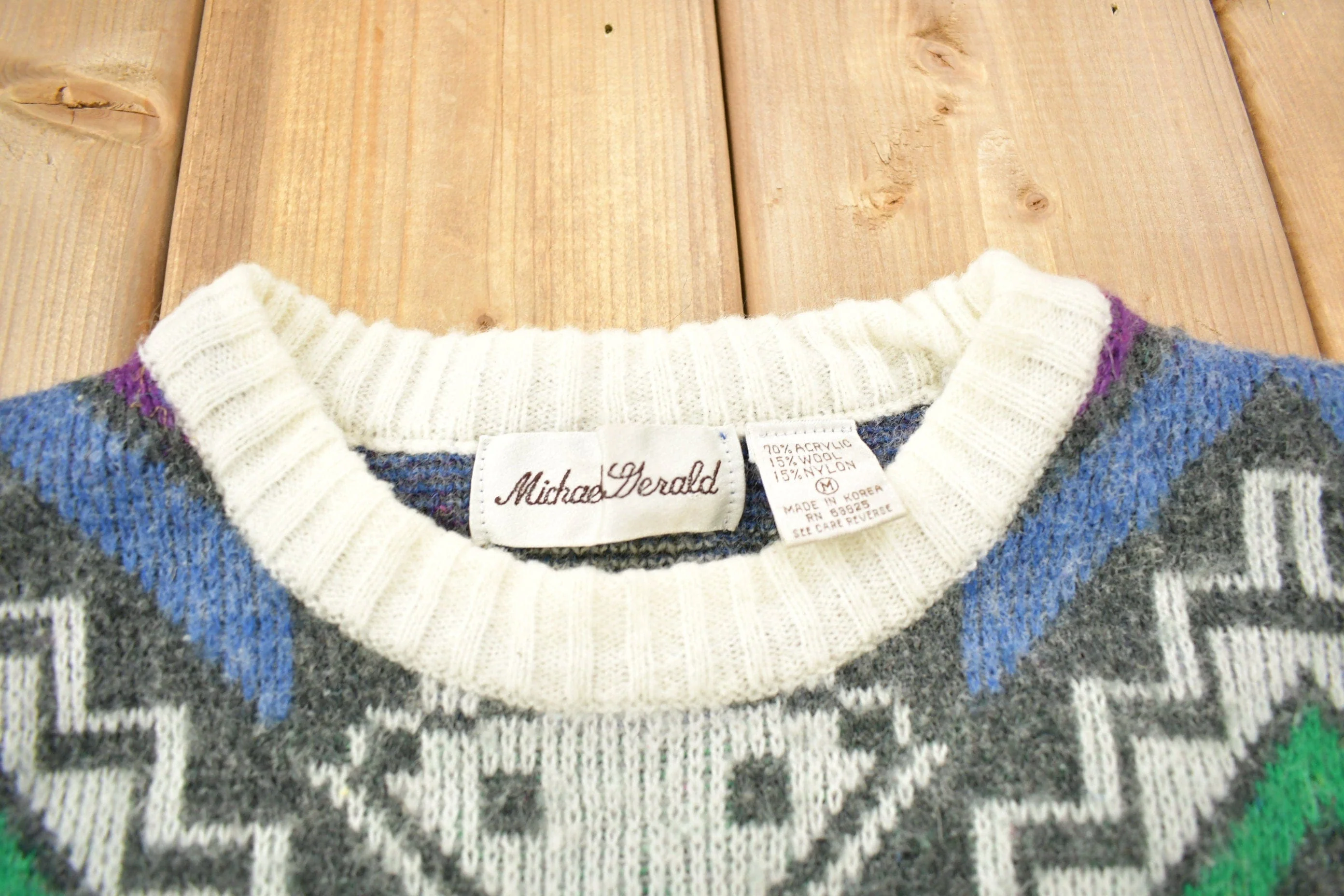 Vintage 1990s Michael Gerald Aztec Theme Knitted Sweater Men's Medium - Image 4