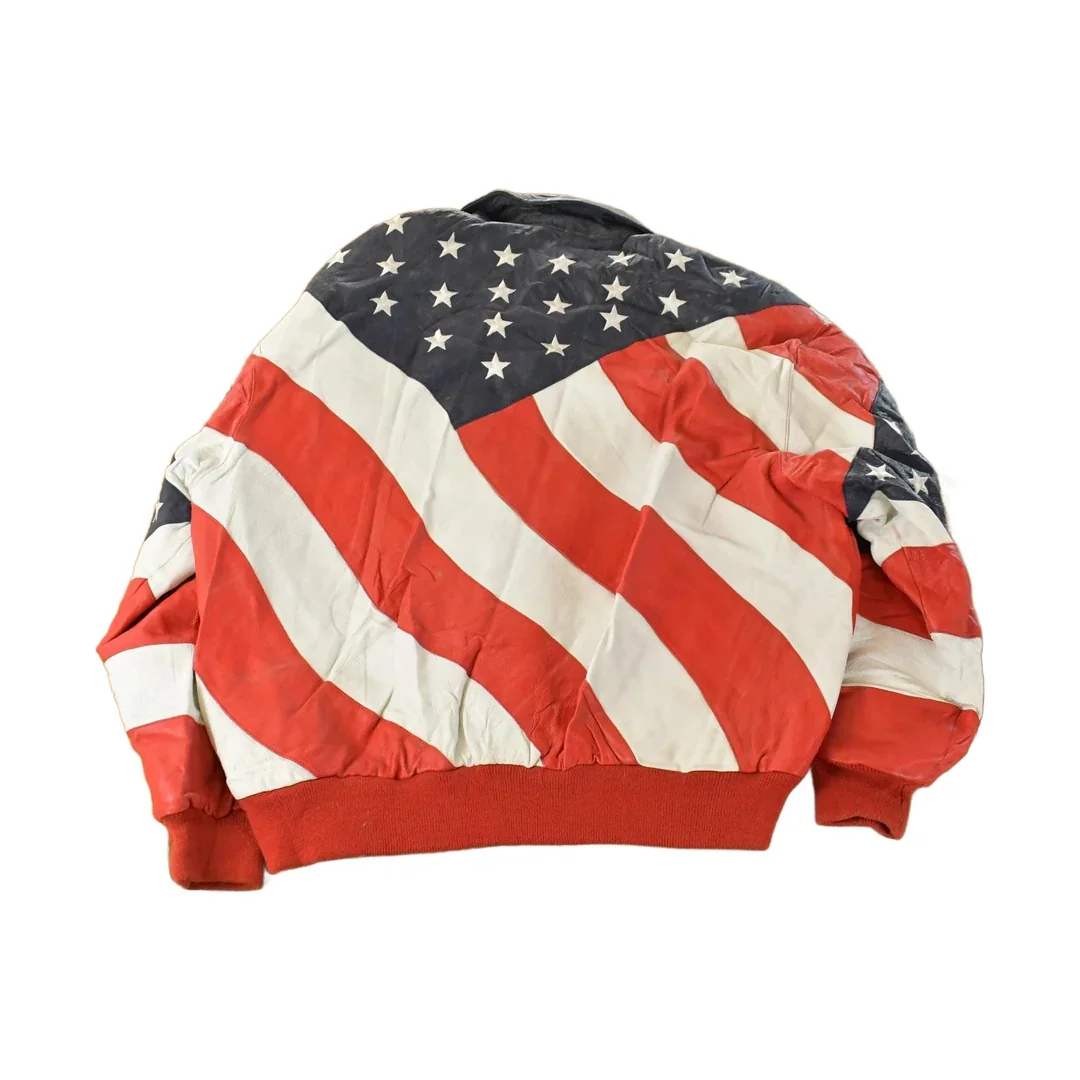 Vintage 1990s Michael Hoban Wheremi American Flag USA Leather Jacket Men's XL - Image 2
