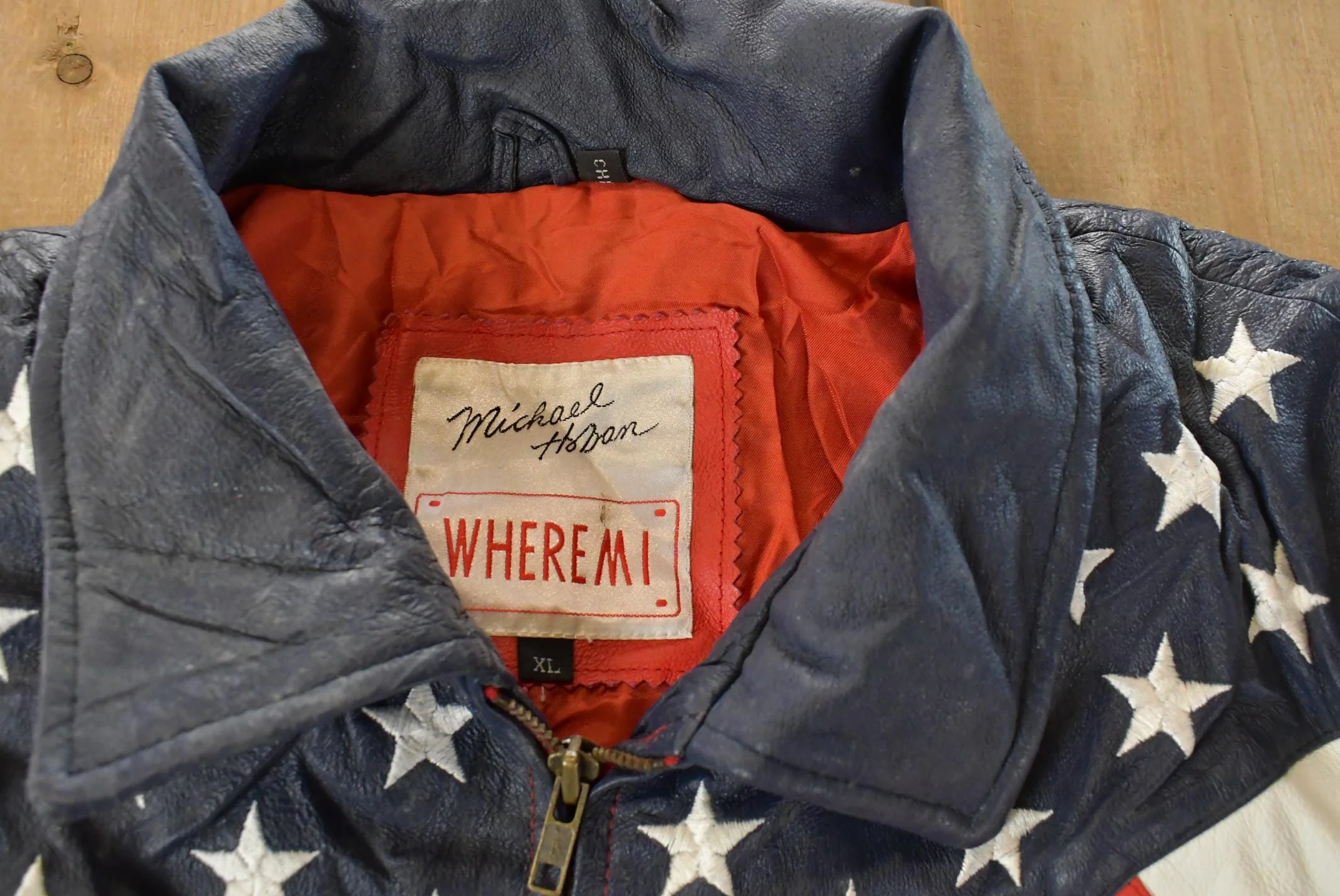 Vintage 1990s Michael Hoban Wheremi American Flag USA Leather Jacket Men's XL - Image 4