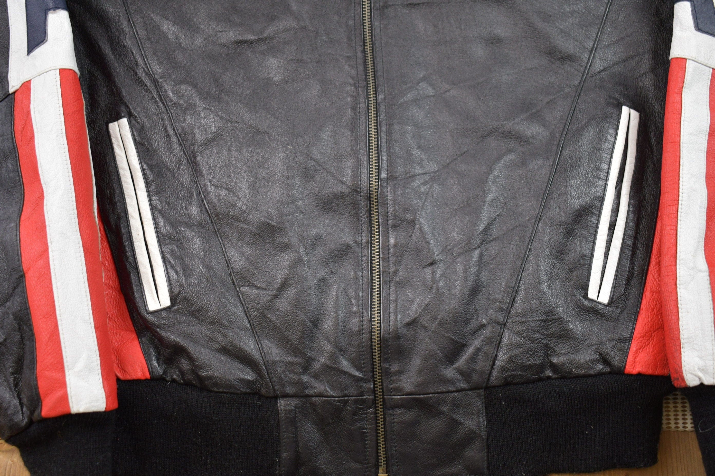 Vintage 1990s Michael Hoban Wheremi American Flag USA Leather Varsity Jacket Men's Medium - Image 3