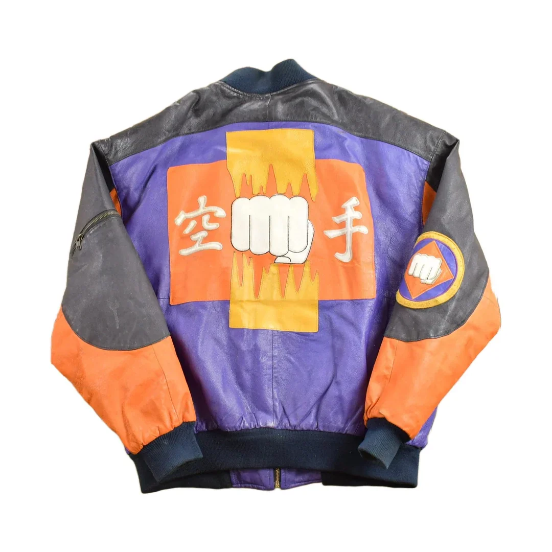 Vintage 1990s Micheal Hoban Martial Arts Patchwork Leather Jacket Men's XL