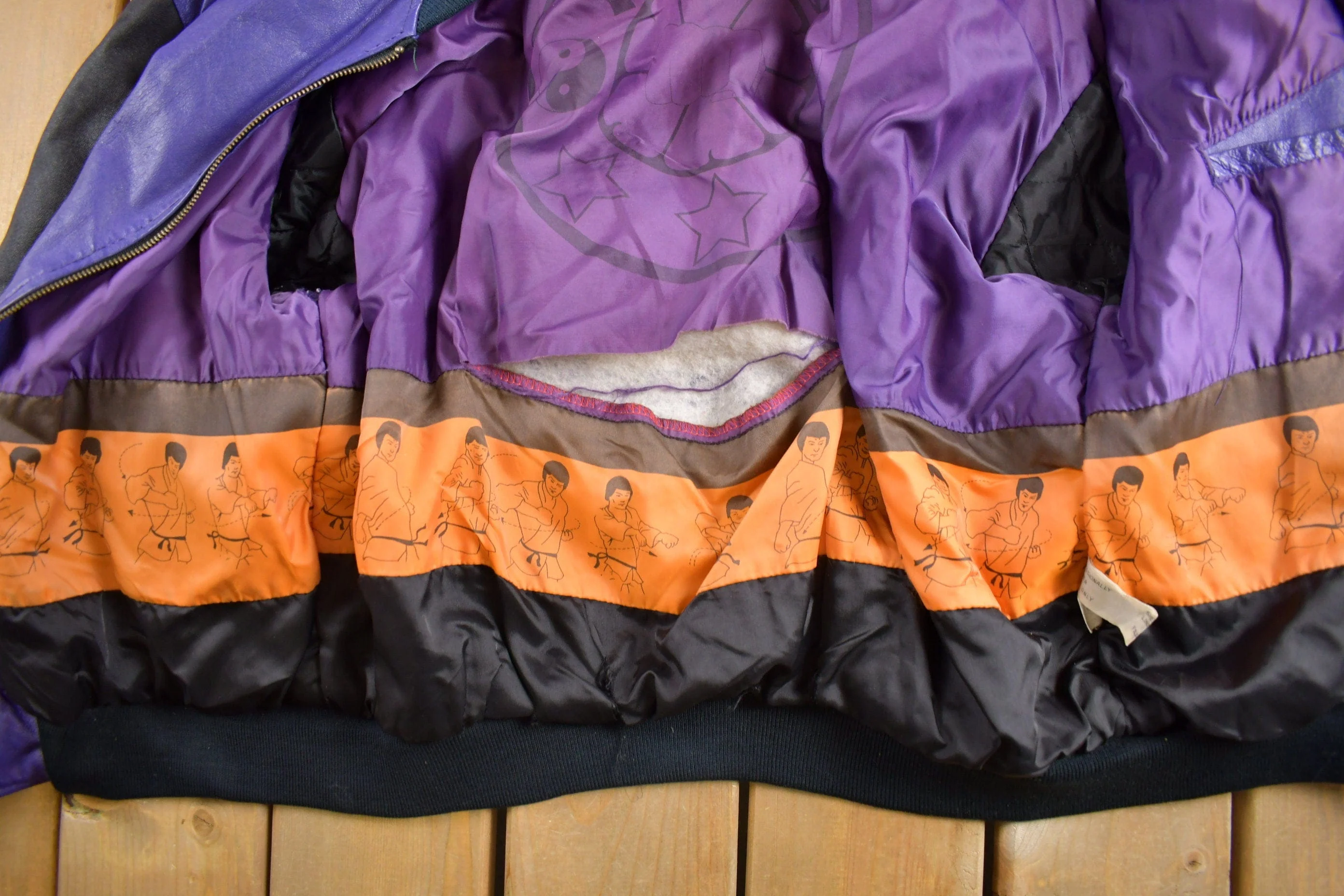 Vintage 1990s Micheal Hoban Martial Arts Patchwork Leather Jacket Men's XL - Image 10