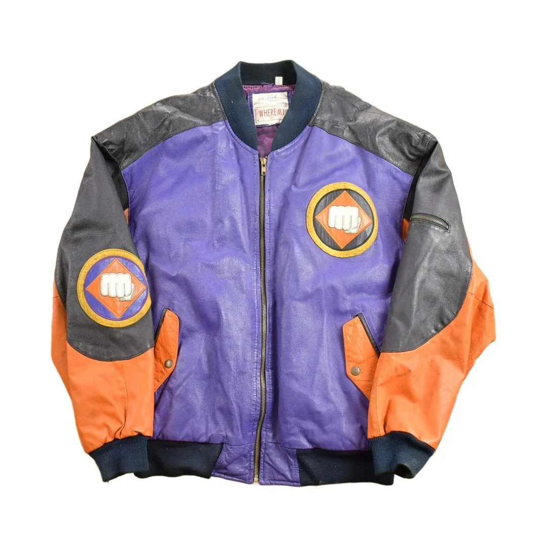 Vintage 1990s Micheal Hoban Martial Arts Patchwork Leather Jacket Men's XL - Image 2