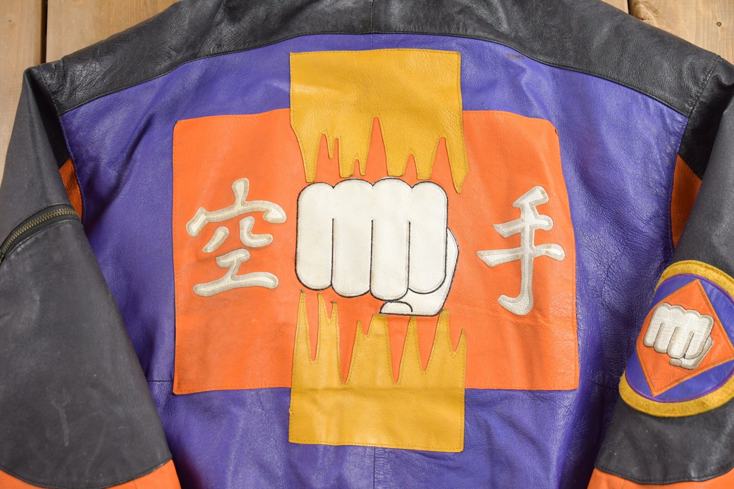 Vintage 1990s Micheal Hoban Martial Arts Patchwork Leather Jacket Men's XL - Image 3