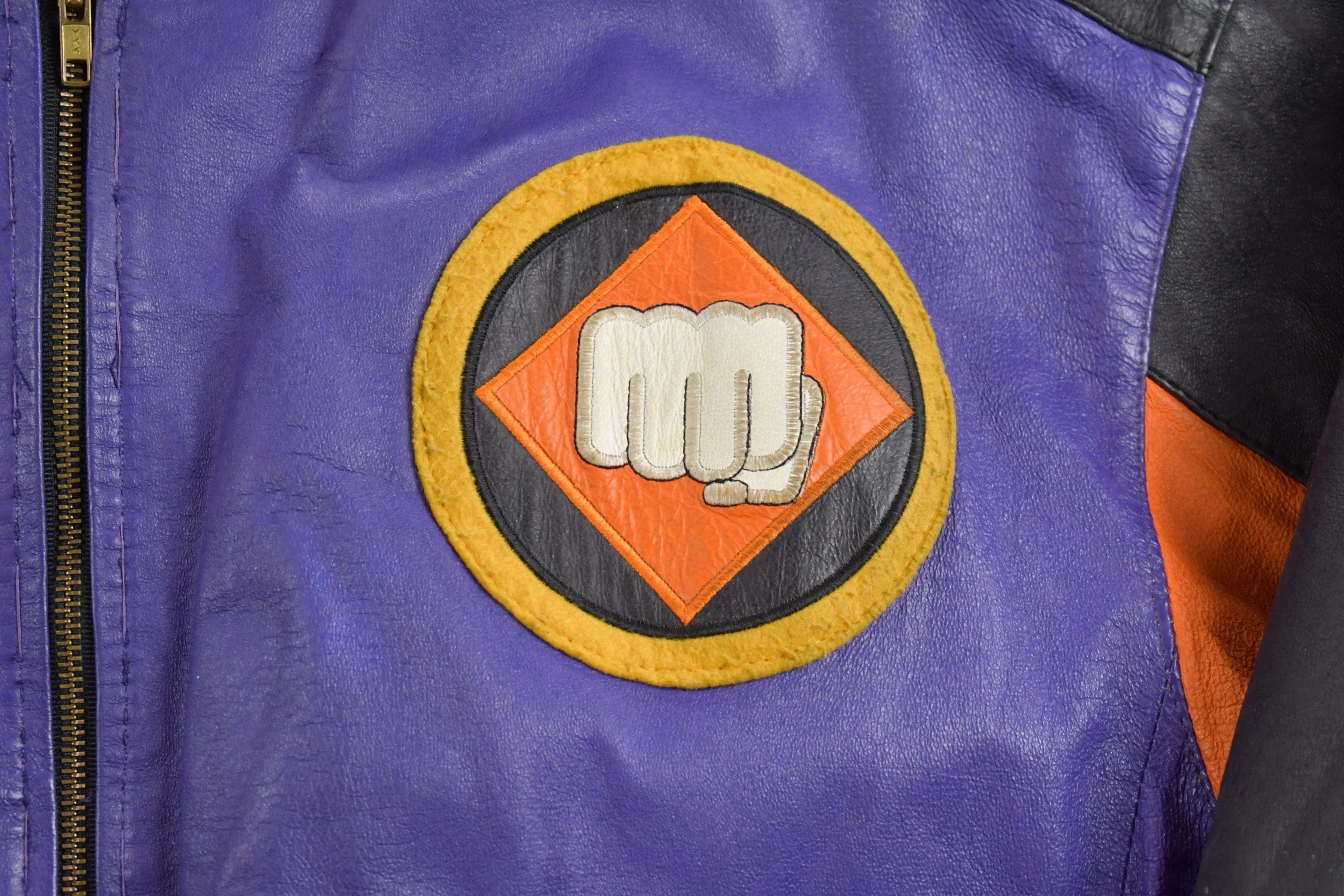 Vintage 1990s Micheal Hoban Martial Arts Patchwork Leather Jacket Men's XL - Image 4